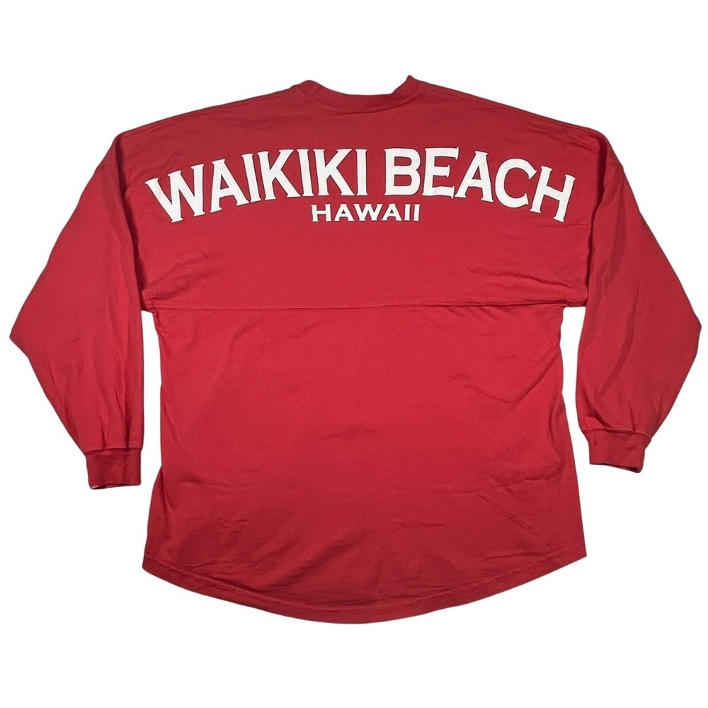 Spirit Jersey Oversized Shirt Women's L Coral Puff Print Waikiki Beach *Flaws